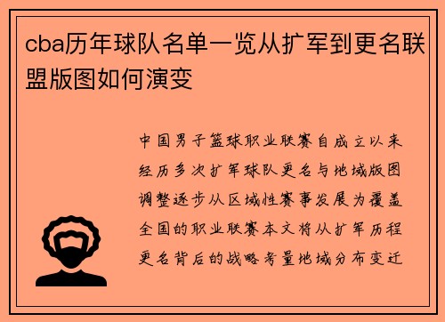 cba历年球队名单一览从扩军到更名联盟版图如何演变